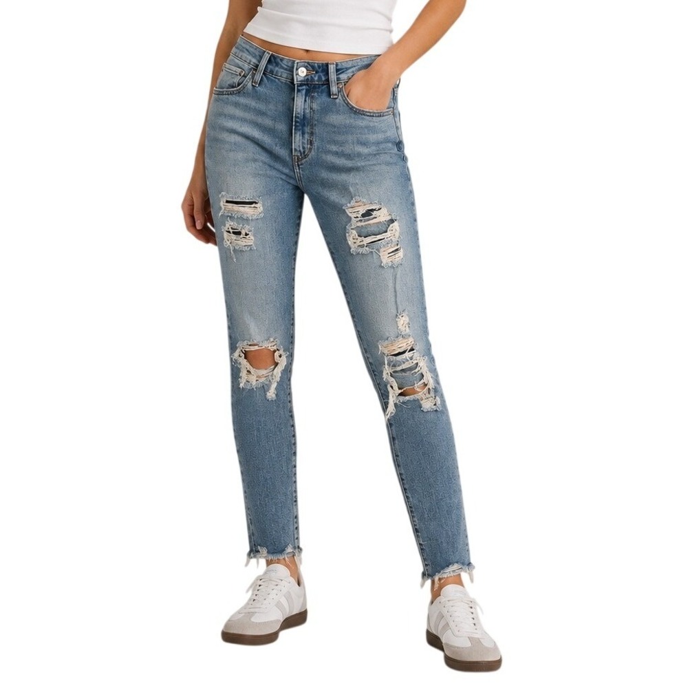 Levis 721 Distressed Medium Wash‎ Blue High Rise Skinny Jeans Women's W28 L30